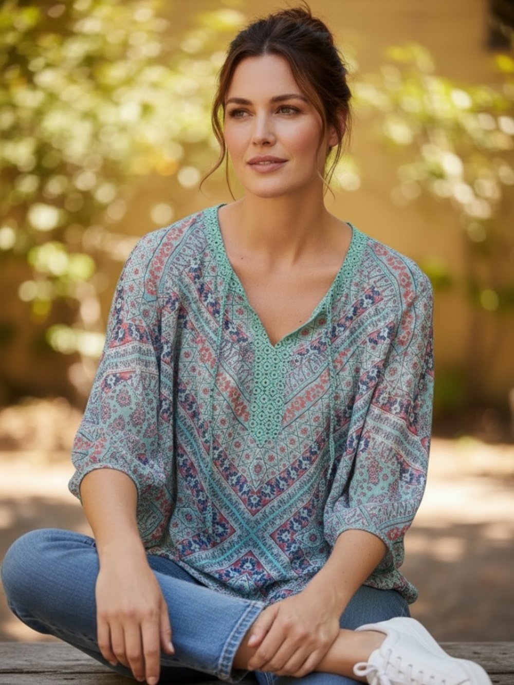 Fig & Flower
Anthropologie 
Sheer Boho Blouse size large